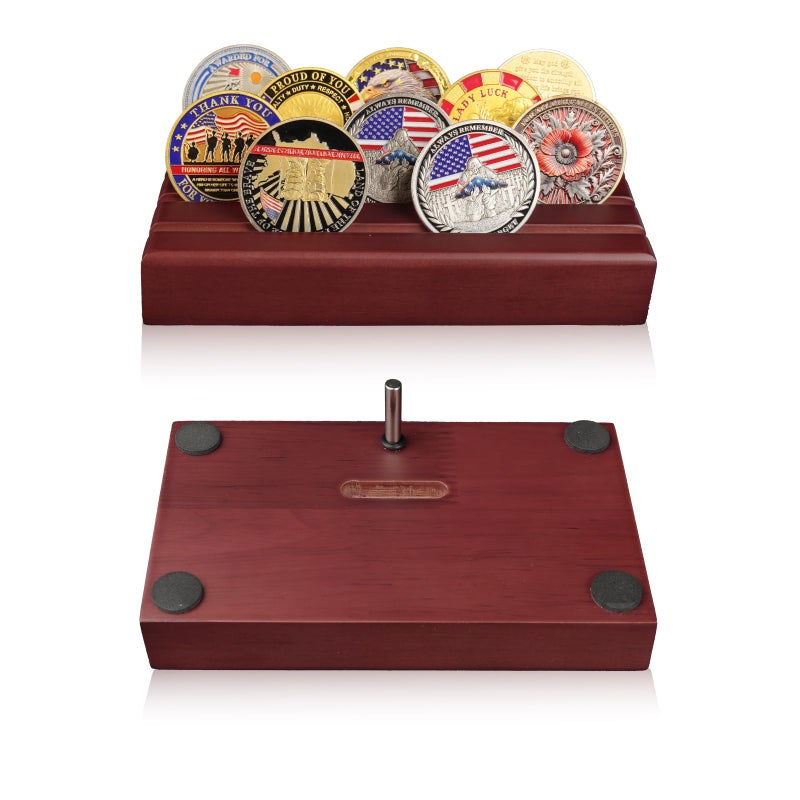 ASmileIndeep Small Military Challenge Coins Display Holder Solid Wood,Challenge Coin Stand Holds 10-12 Coins ,4 Row Coin Holder Rack for Desk, Challenge Coin Display Case ,Red Finish - Image 3